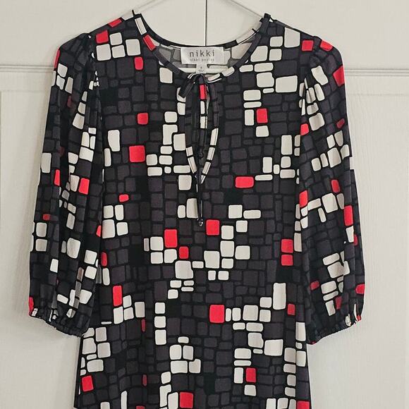 Nikki Poulos Maxi Dress‎ Small Black Red Abstract Geometric Vacation Casual - Picture 3 of 8